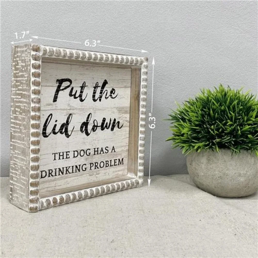 Boho Farmhouse Wooden Framed Bathroom Decor Signs, Funny Restroom Decorative